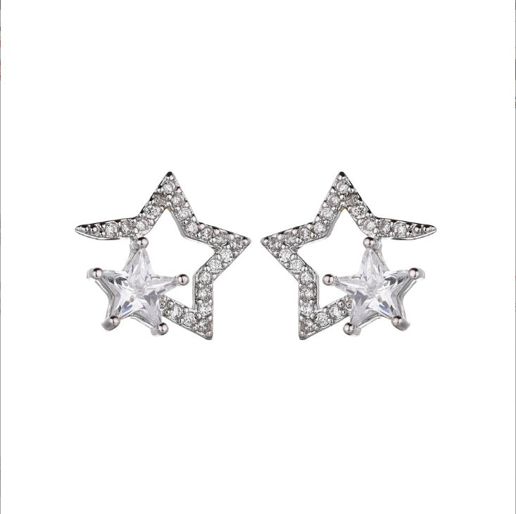 Fashion Women's Empty Five-pointed Star Stud Earrings-Jewearrings