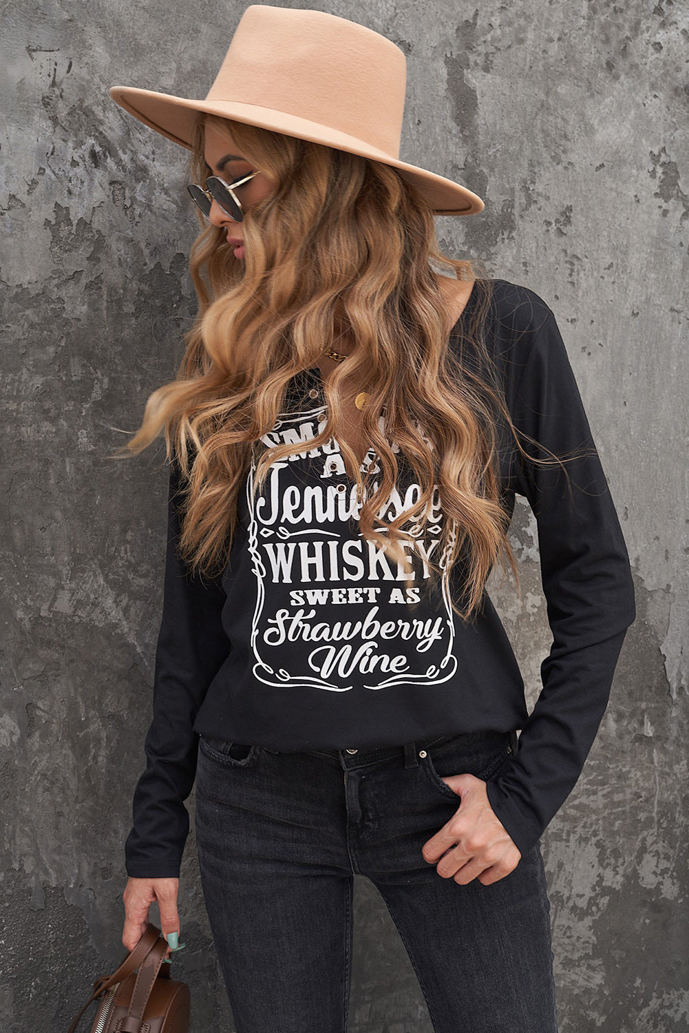 Letter Graphic Notched Long Sleeve T-Shirt-Jewearrings