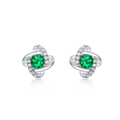 Women's Retro S925 Silver Emerald Stud Earrings-Jewearrings