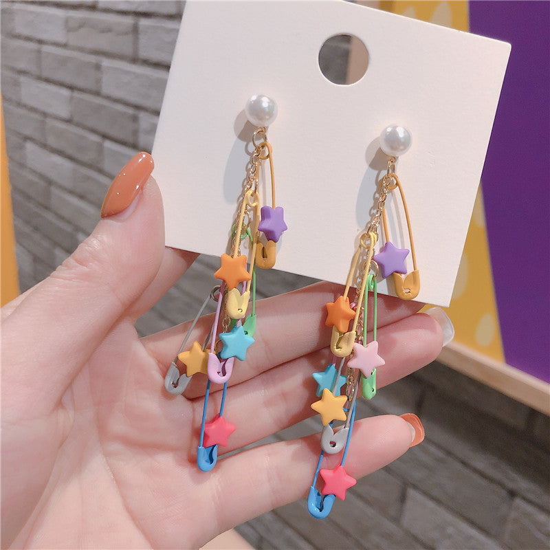 Star tassel paper clip earrings-Jewearrings