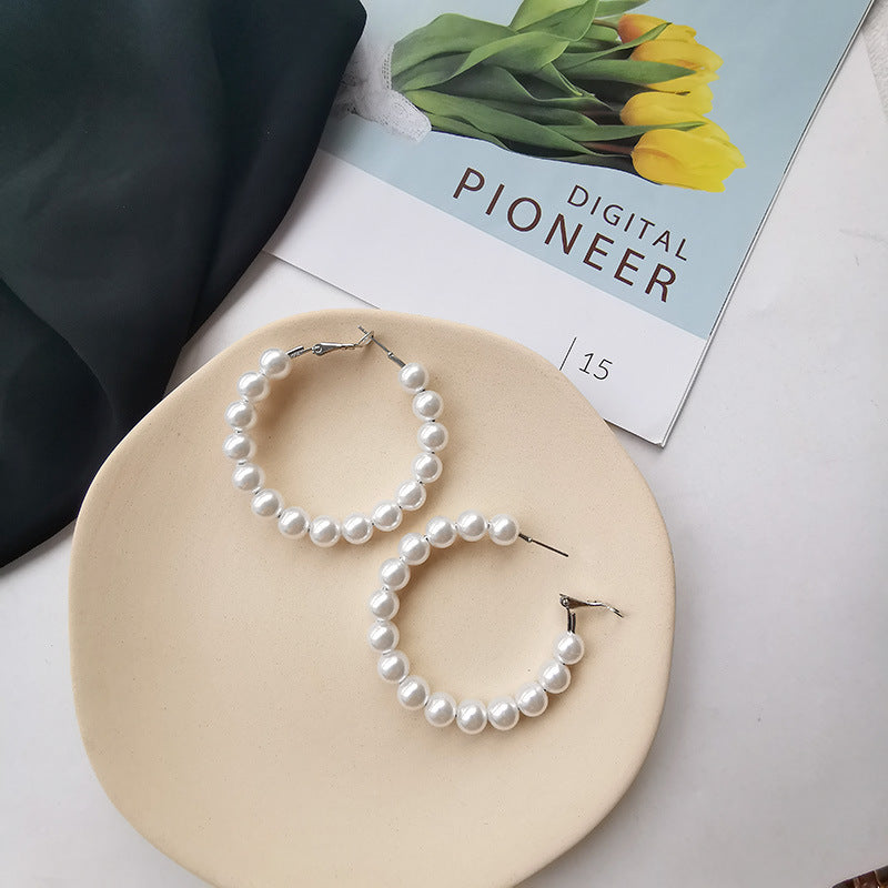 Pearl large circle earrings-Jewearrings