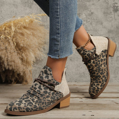 Contrast Canvas Low Heel Boots-Jewearrings