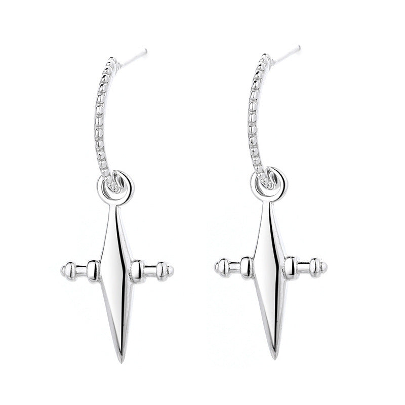 925 Sterling Silver Three-dimensional Star Cross Earrings-Jewearrings