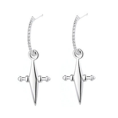 925 Sterling Silver Three-dimensional Star Cross Earrings-Jewearrings