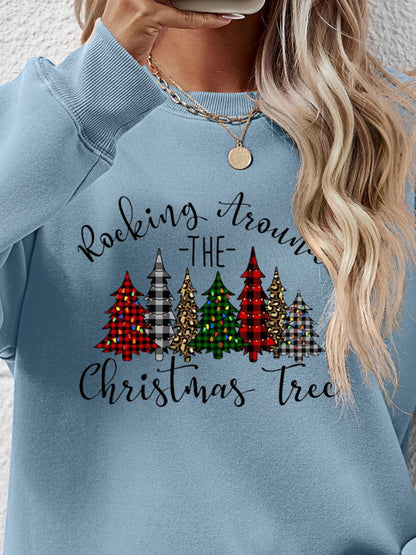 Christmas Tree Graphic Round Neck Sweatshirt-Jewearrings