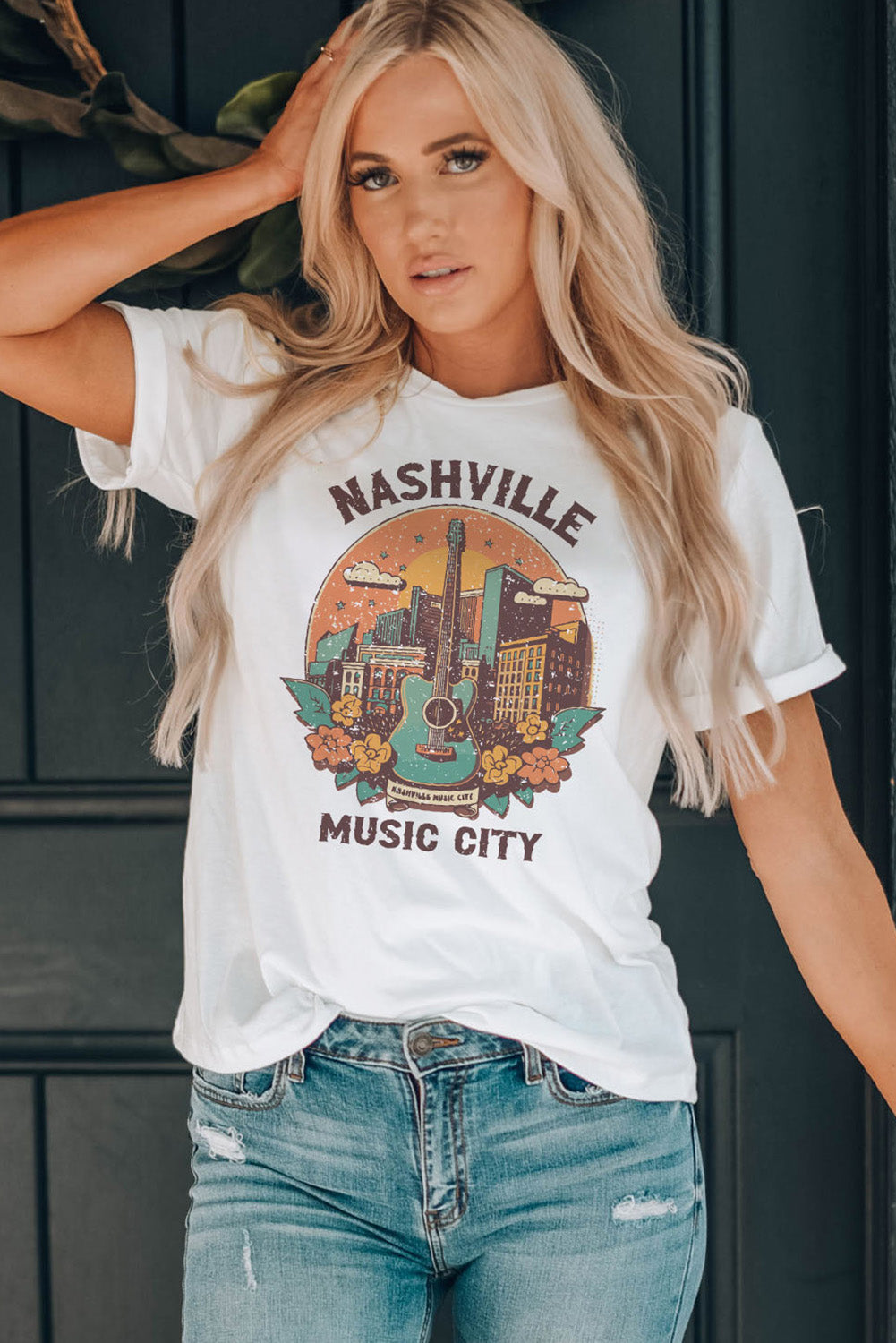 NASHVILLE MUSIC CITY Graphic Round Neck Tee-Jewearrings