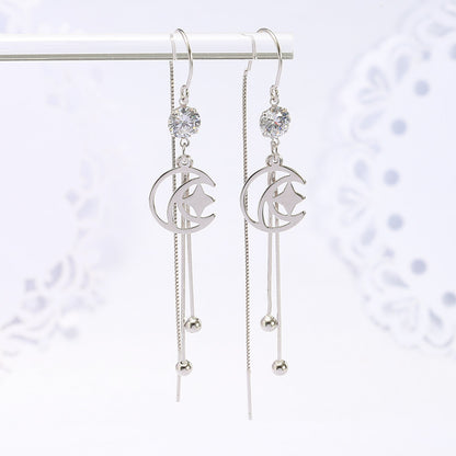 Moon Star Shape Sterling Silver Earrings Women-Jewearrings