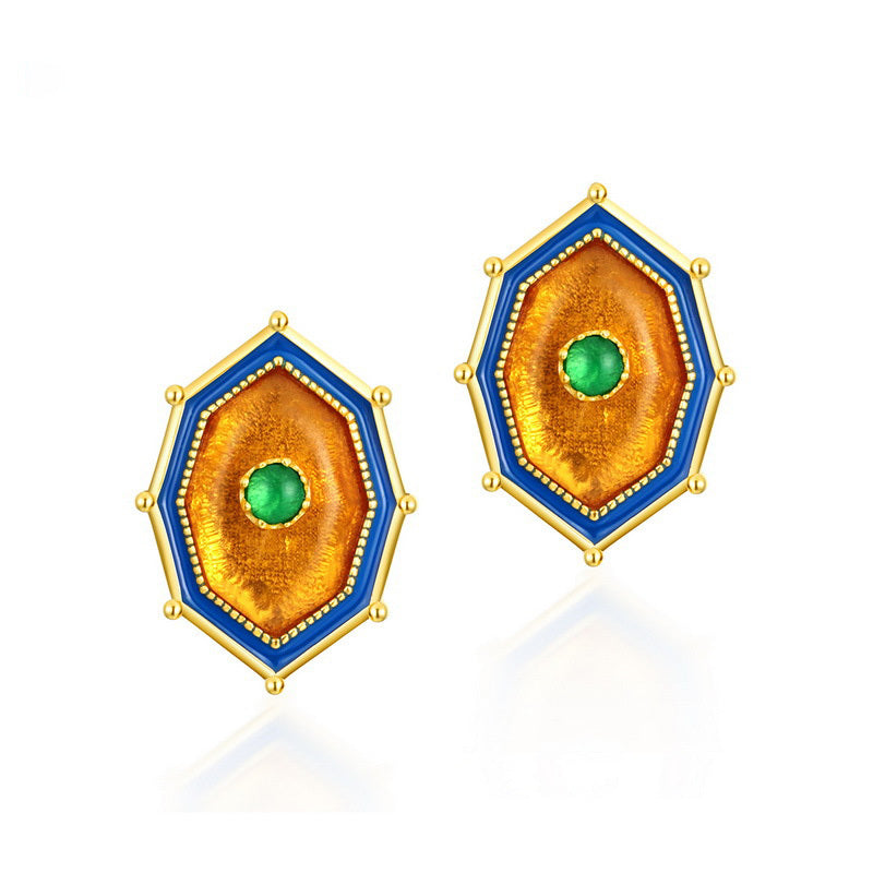 Natural Amber Stud Women Ethnic Style Earrings-Jewearrings