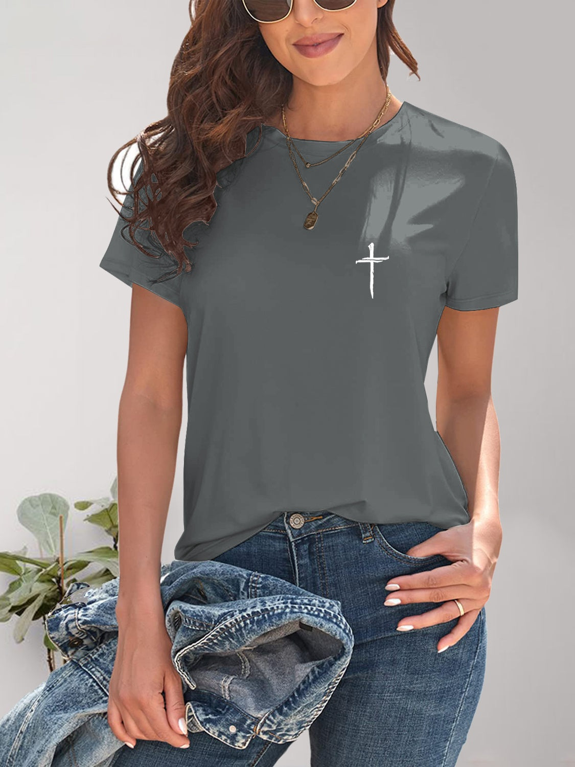 Cross Graphic Round Neck T-Shirt-Jewearrings