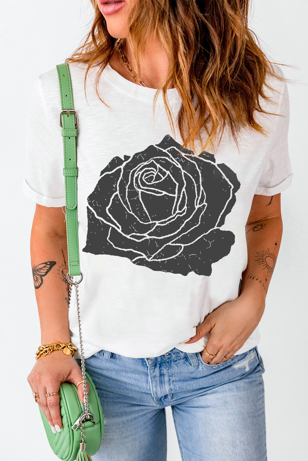 Rose Graphic Round Neck Short Sleeve T-Shirt-Jewearrings