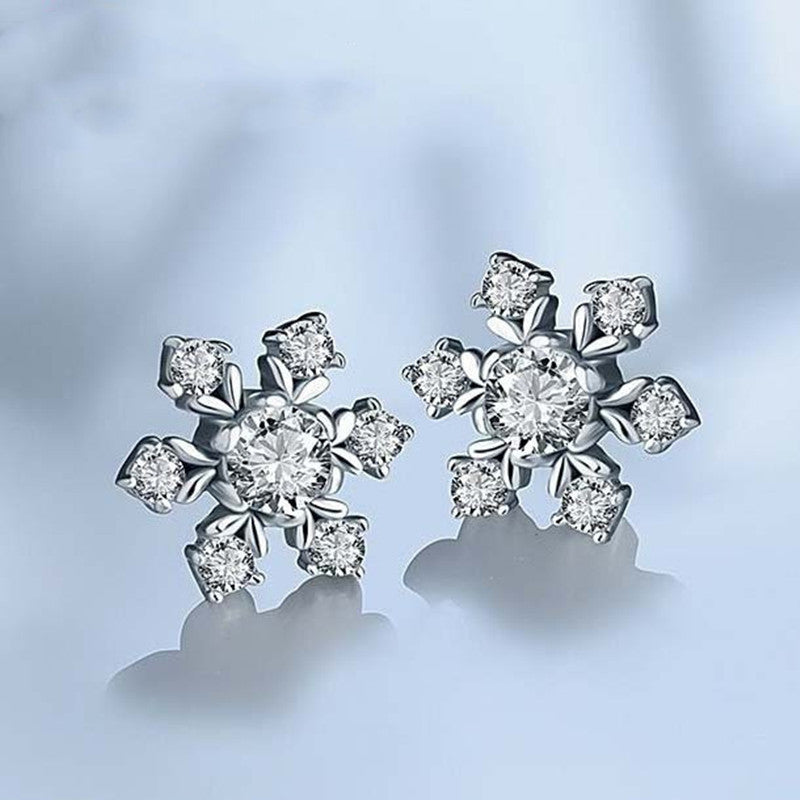 S925 sterling silver simple snowflake earrings-Jewearrings