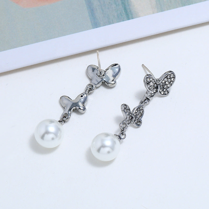 Women's Fashion Pearl Butterfly Personalized Earrings-Jewearrings