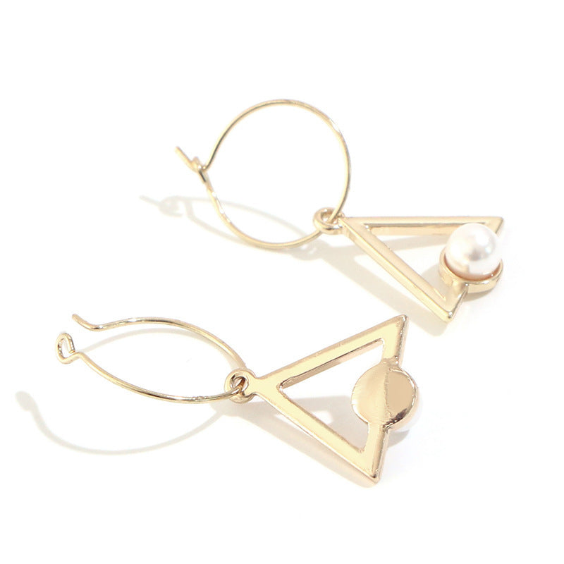 New Fashionista Simple Earrings Cross Triangle Pearl Ear Hooks-Jewearrings