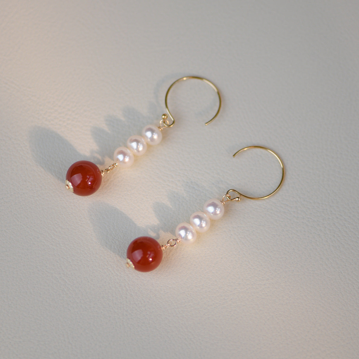 Spring New Hetian Jade Pearl Agate 14K Gold-packed Earrings Niche Design Style-Jewearrings