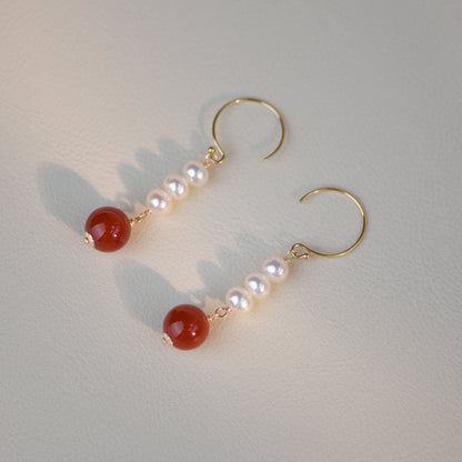 Spring New Hetian Jade Pearl Agate 14K Gold-packed Earrings Niche Design Style-Jewearrings