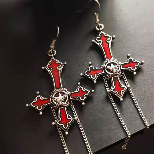 European And American Cross Chain Exaggerated Alloy Earrings-Jewearrings