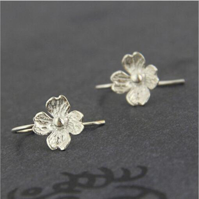 S925 Sterling Silver Earrings Classic Four-petal Lucky Flower Ear Hook-Jewearrings