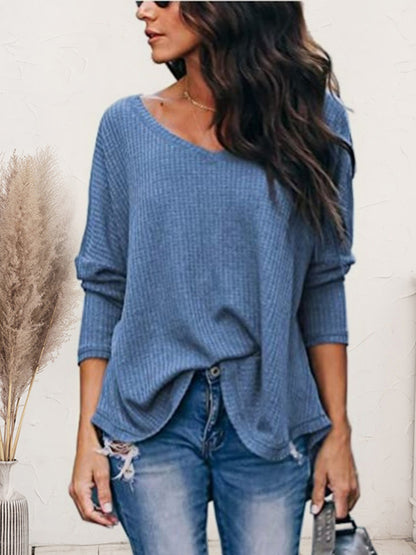 V-Neck Long Sleeve T-Shirt-Jewearrings