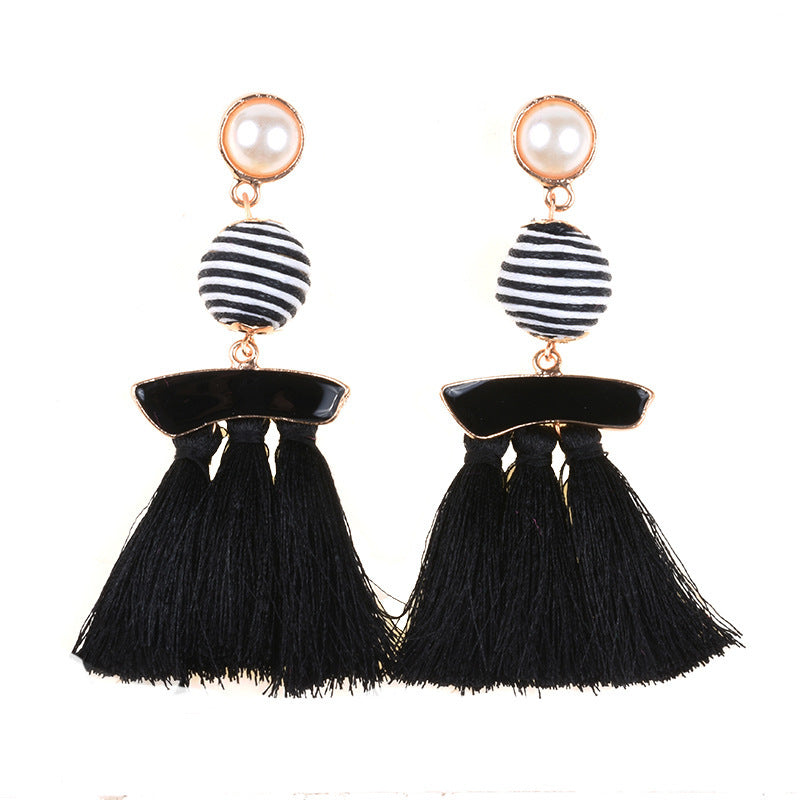 New Personalized Alloy Cloth Ball Set Pearl Vintage Tassel Earrings-Jewearrings