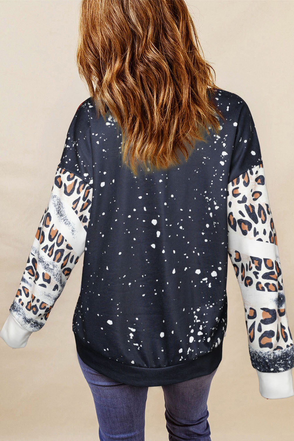 Letter Graphic Leopard Drop Shoulder Sweatshirt-Jewearrings