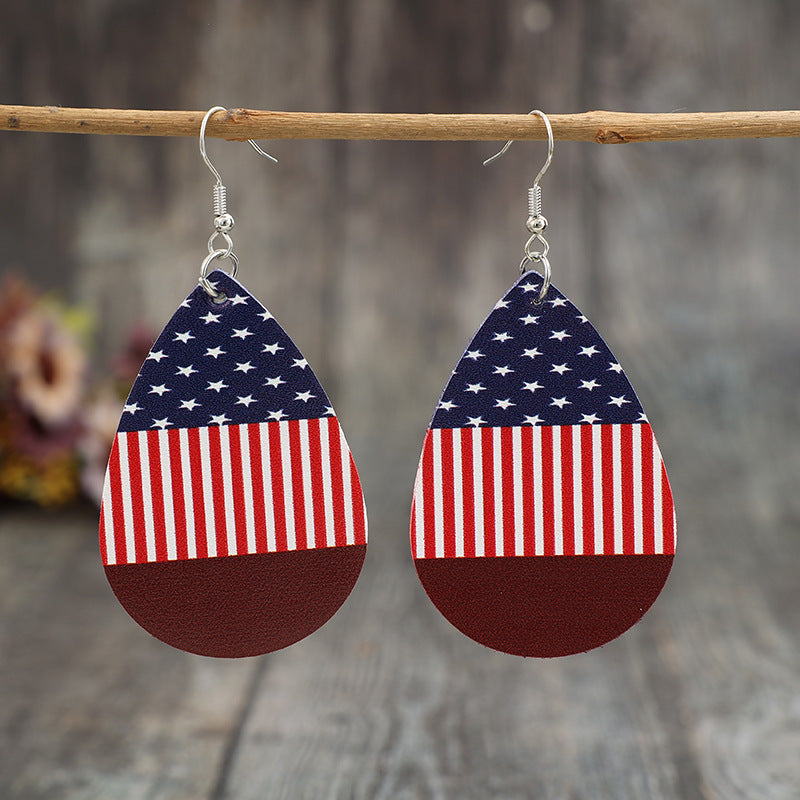 Stars and Stripes PU Leather Teardrop Earrings-Jewearrings