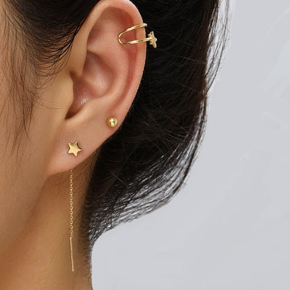 European And N Ear Clip Set, Metal Personality Design Star Earrings Simple Fashion Earrings Female-Jewearrings