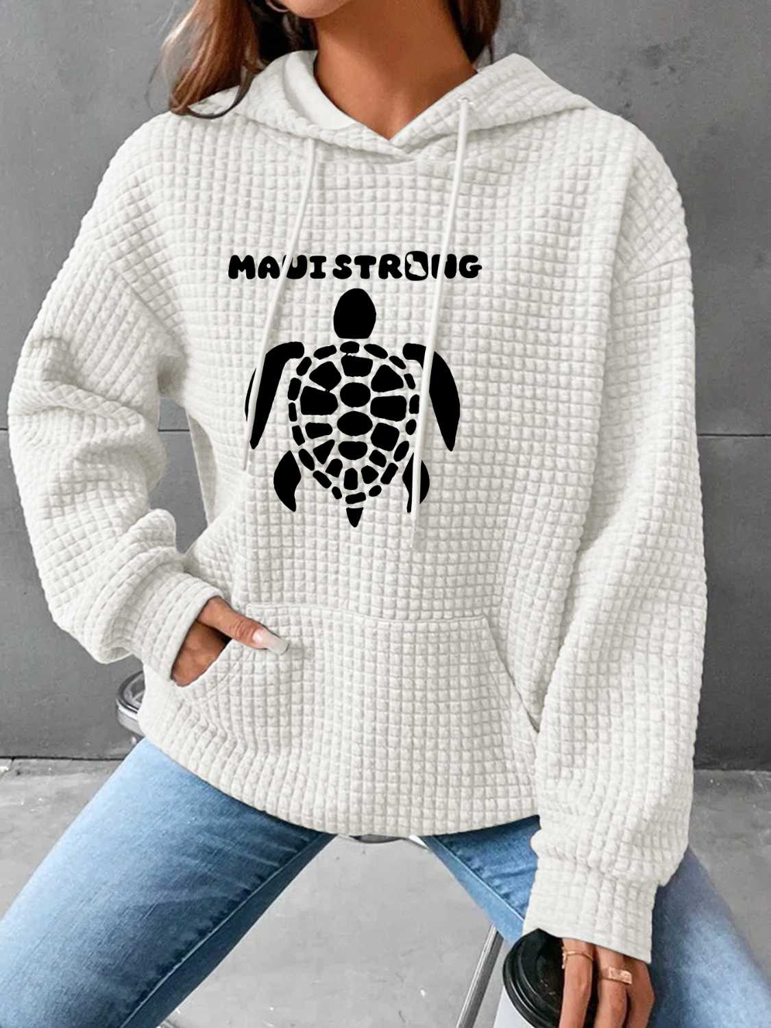 Full Size Turtle Graphic Drawstring Hoodie-Jewearrings