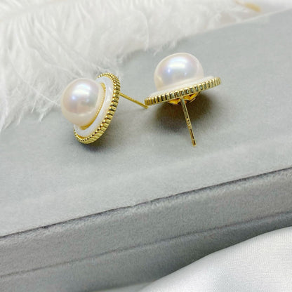 S925 Silver Inlaid Tian Natural Freshwater Pearl Earrings-Jewearrings