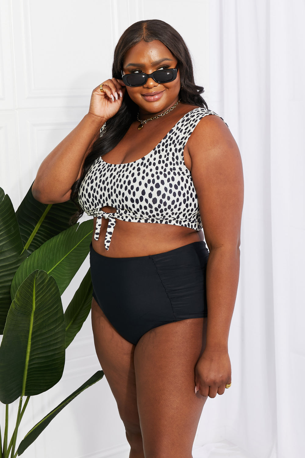 Marina West Swim Sanibel Crop Swim Top and Ruched Bottoms Set in Black-Jewearrings