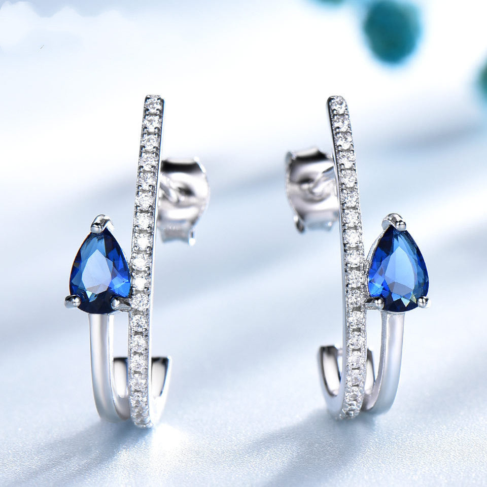 Sterling Silver Drop Luxury Earrings Sapphire-Jewearrings