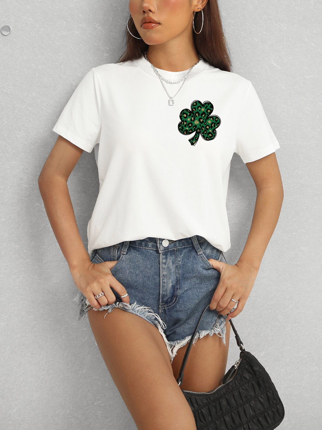 Lucky Clover Round Neck Short Sleeve T-Shirt-Jewearrings