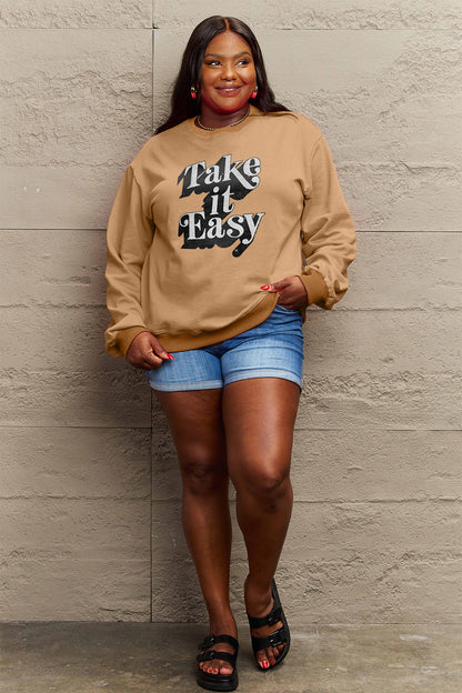 Simply Love Full Size TAKE IT EASY Graphic Sweatshirt-Jewearrings