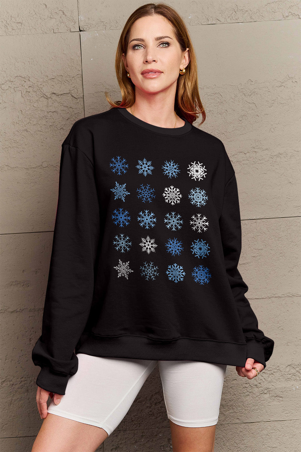 Simply Love Full Size Snowflakes Round Neck Sweatshirt-Jewearrings