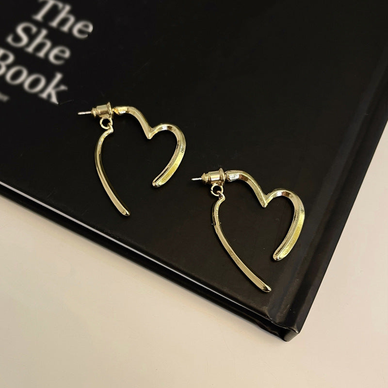 Sterling Silver Needle Sweet Cool Metal Simple Love Heart Earrings-Jewearrings