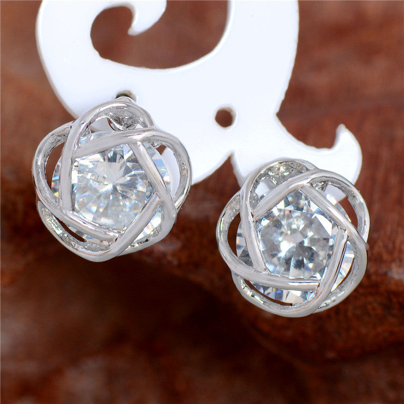 Stud earrings gold-plated openwork rose gold zircon fashion exquisite Korean earrings-Jewearrings