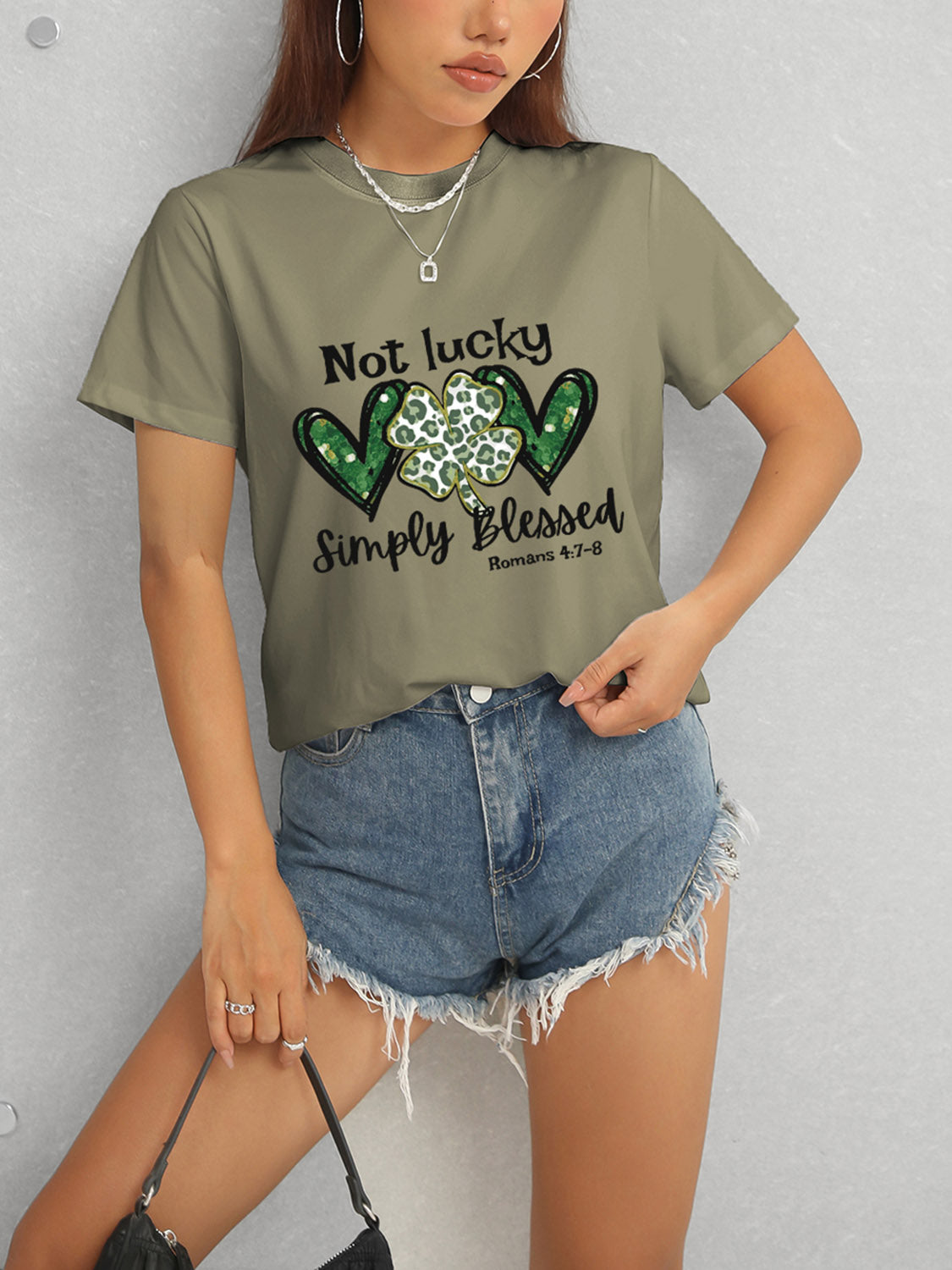 Lucky Clover Round Neck Short Sleeve T-Shirt-Jewearrings