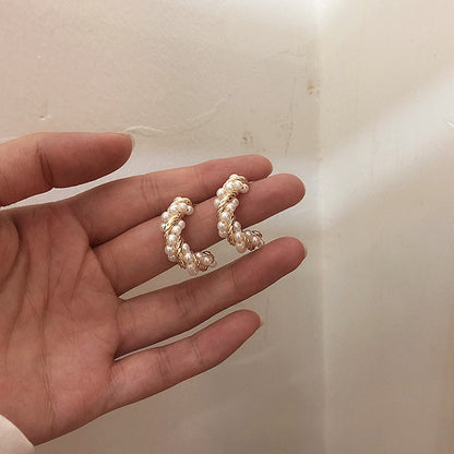 Wrapped Pearl Stud Earrings-Jewearrings