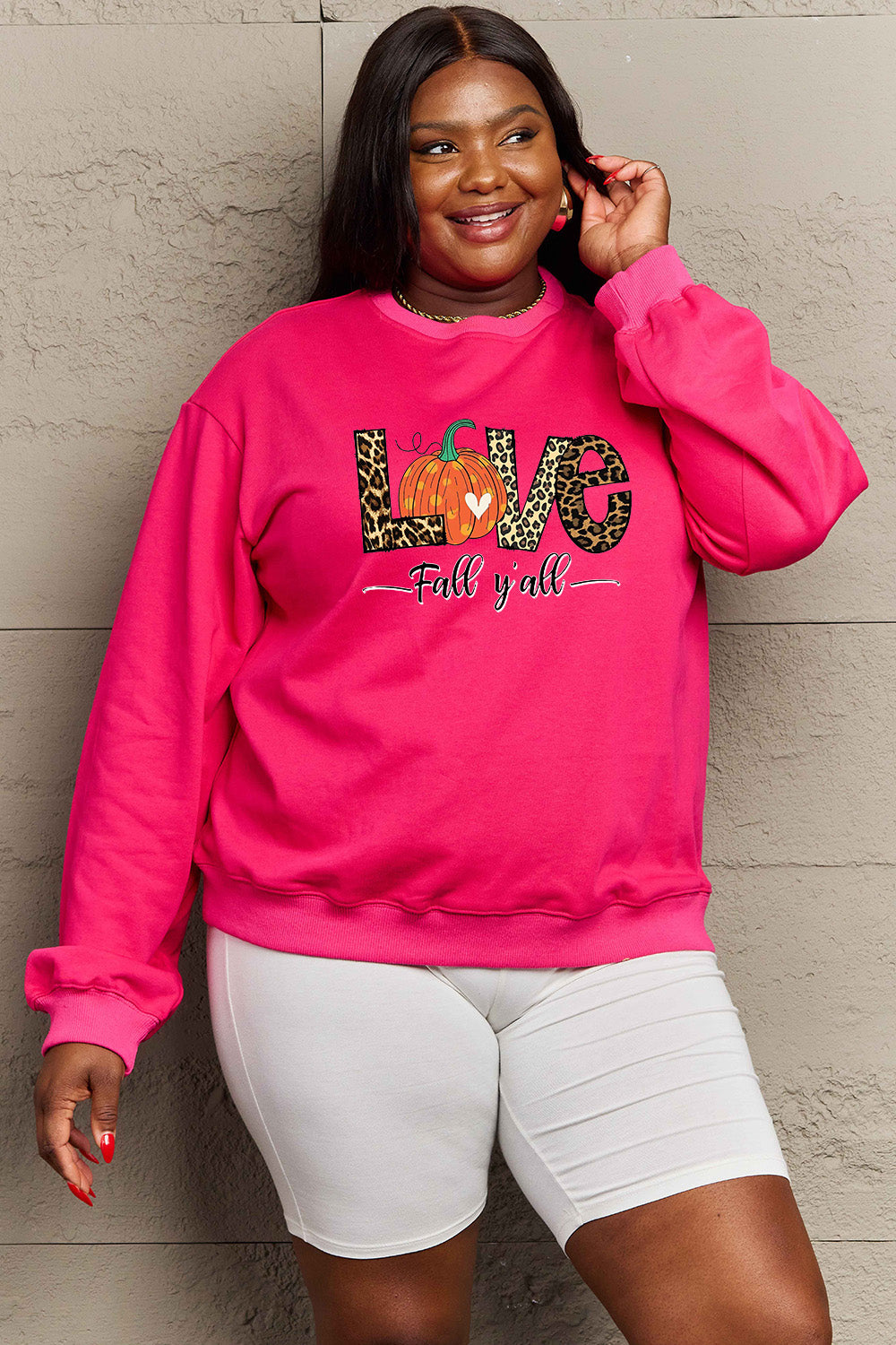 Simply Love Full Size LOVE FALL Y'ALL Graphic Sweatshirt-Jewearrings