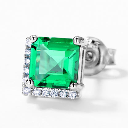 Women's Retro S925 Silver Emerald Stud Earrings-Jewearrings