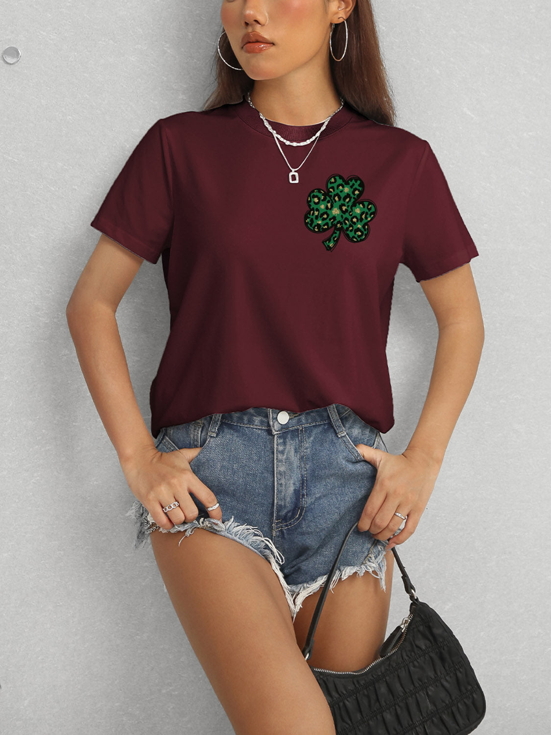 Lucky Clover Round Neck Short Sleeve T-Shirt-Jewearrings