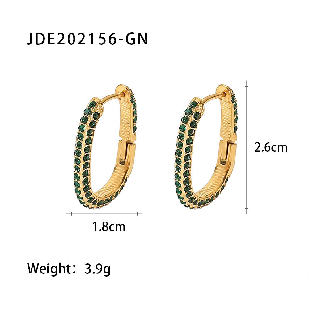 New Fashion Wild 18K Gold Plated White Square Crystal Zircon Hoop Earrings-Jewearrings