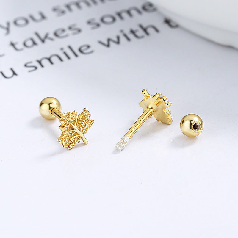 Maple Leaf Thread Stud Earrings Women's 925 Sterling Silver Romantic-Jewearrings