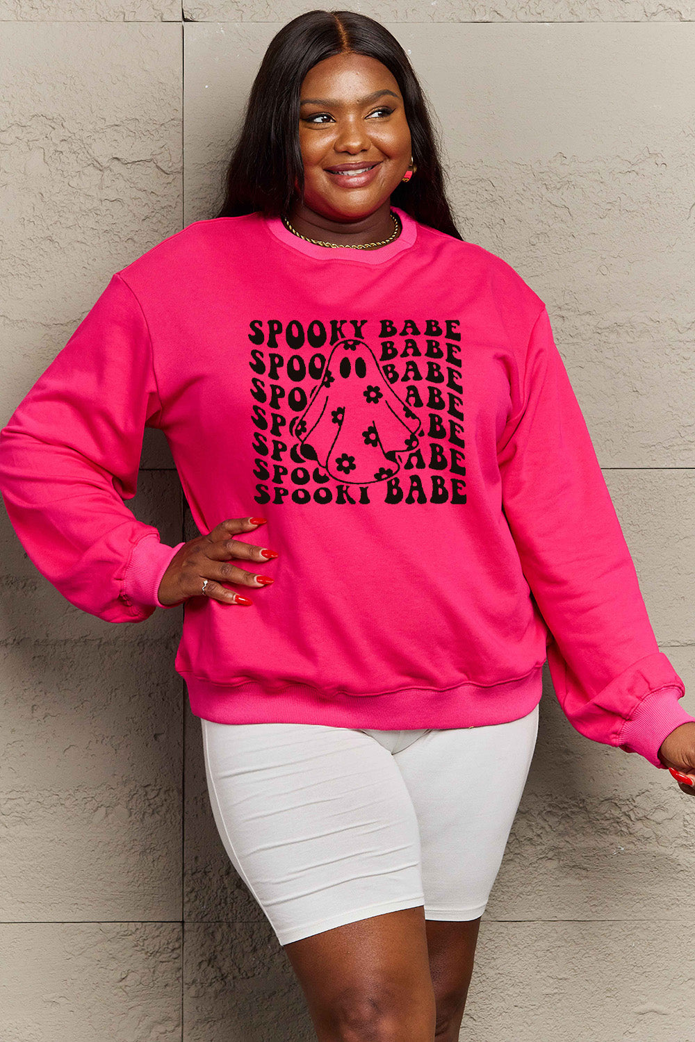 Simply Love Full Size SPOOKY BABE Graphic Sweatshirt-Jewearrings