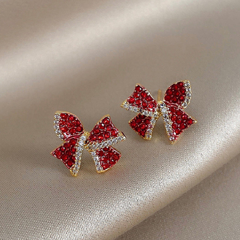 S925 Silver Needle Super Bow Full Rhinestone Stud Earrings-Jewearrings