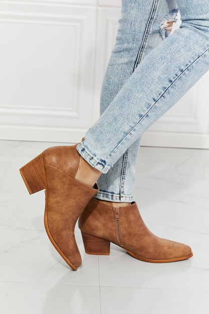 MMShoes Trust Yourself Embroidered Crossover Cowboy Bootie in Caramel-Jewearrings