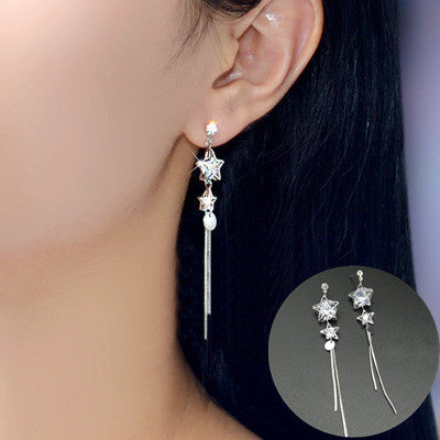 925 Sterling Silver Jewelry Female Star Zircon Tassel Earrings-Jewearrings