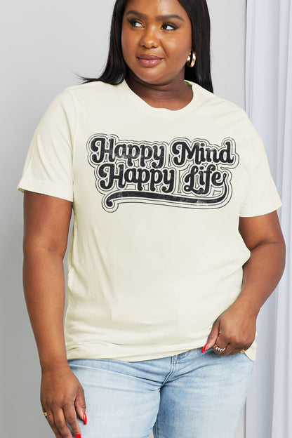 Simply Love Full Size HAPPY MIND HAPPY LIFE Graphic Cotton Tee-Jewearrings