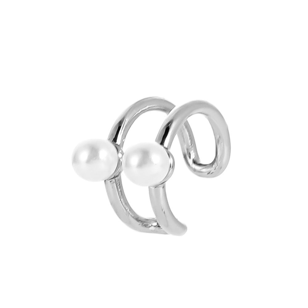 Pearl C-shaped Ear Clip High Sense Geometric Hollow Stud Earrings-Jewearrings