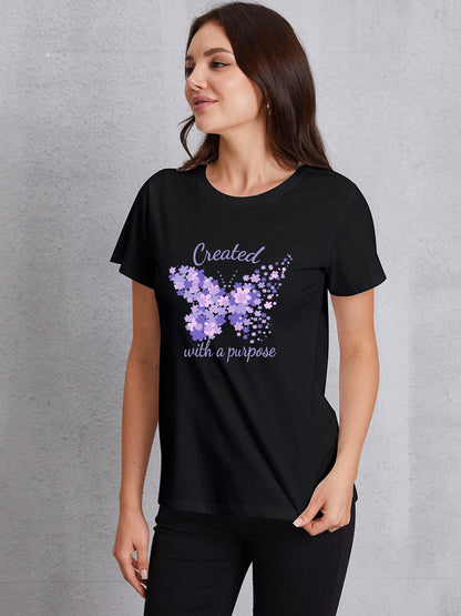 Butterfly Round Neck Short Sleeve T-Shirt-Jewearrings