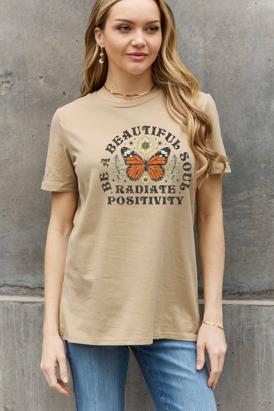 Simply Love Full Size BE A BEAUTIFUL SOUL RADIATE POSITIVITY Graphic Cotton Tee-Jewearrings